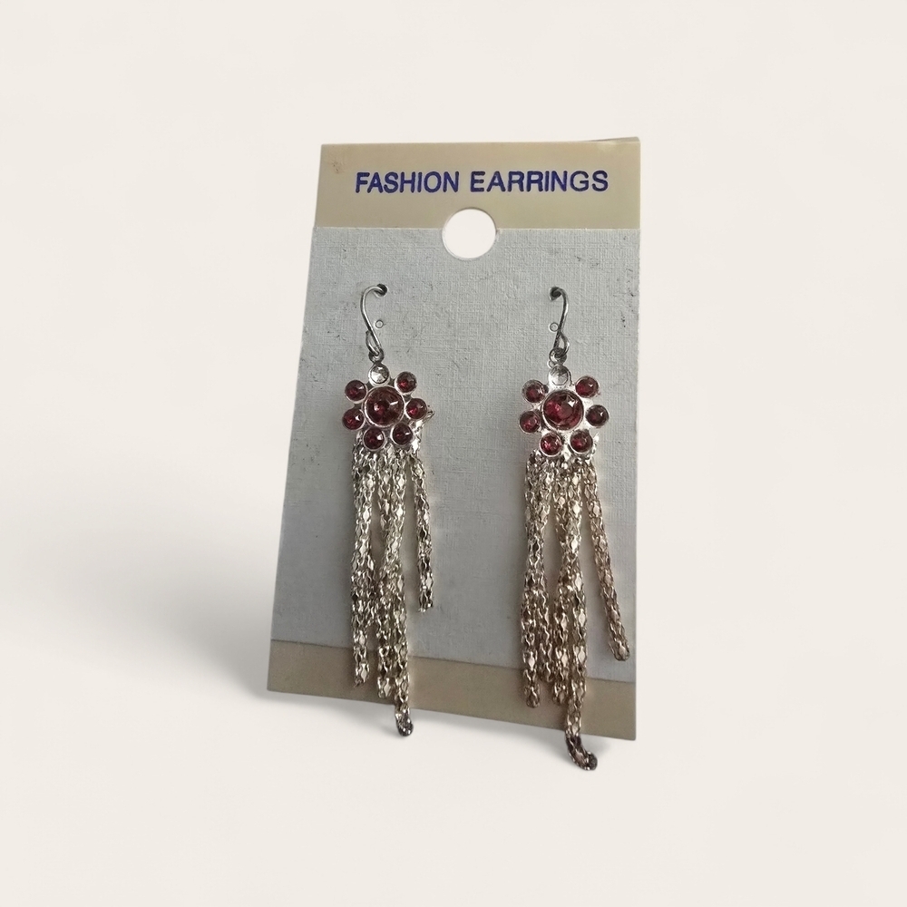Elegant Silver and Red Dangle Earrings